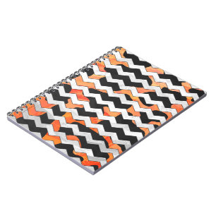 Cuaderno Impresión de Chevron de vaca negro y Naranja