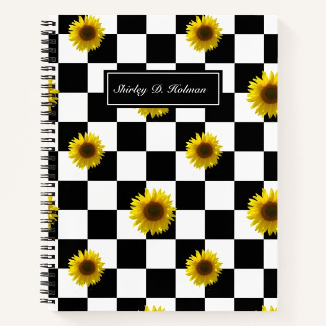 Cuaderno Impresión de cremallera y girasol en blanco y negr (Anverso)