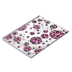 Cuaderno Impresión de dot de polka leopardo negro y rosa ca