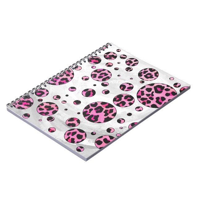 Cuaderno Impresión de dot de polka leopardo negro y rosa ca (Lado Izquierdo)
