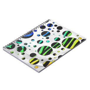 Cuaderno Impresión de dot negro y arcoiris de cebra Polka