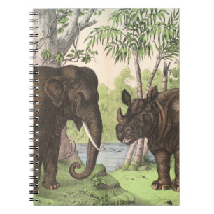 Cuaderno Impresión de elefante antiguo rinoceronte en selva