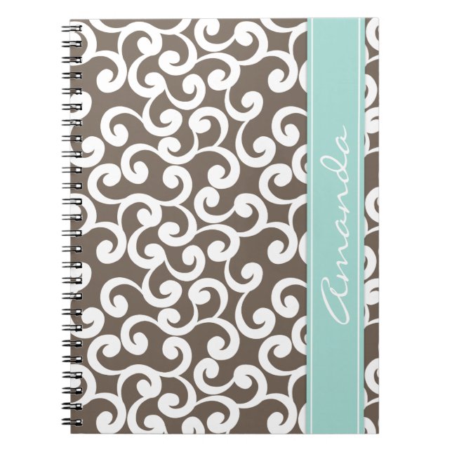Cuaderno Impresión de elementos monogramados Mocha y Mint (Frente)