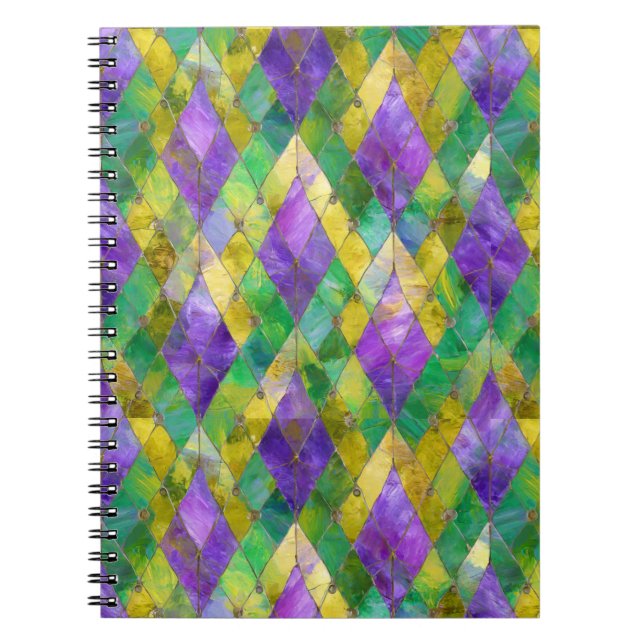 Cuaderno Impresión de Harlequin de vidrio templado Mardi Gr (Frente)