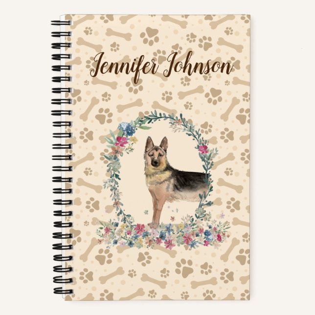 Cuaderno Impresión de hojas de perro de pastor alemán y cor (Anverso)