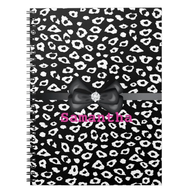 Cuaderno Impresión de leopardo blanco negro con arco (Frente)