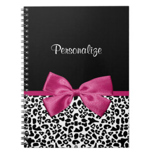 Cuaderno Impresión de Leopardo de cinta rosa oscuro con nom