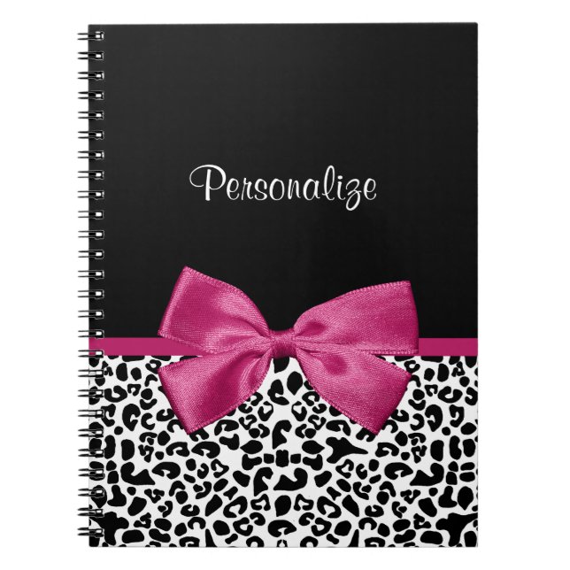 Cuaderno Impresión de Leopardo de cinta rosa oscuro con nom (Frente)