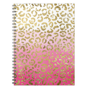 Cuaderno Impresión de Leopardo de oro de color de agua rosa