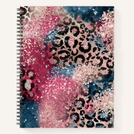 Cuaderno Impresión de leopardo de Purpurina azul rosa