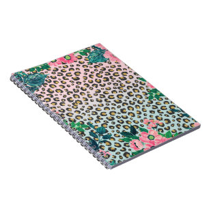 Cuaderno Impresión de leopardo de Purpurina floral color r