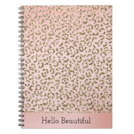 Cuaderno Impresión de leopardo dorado Purpurina rosado Rubo