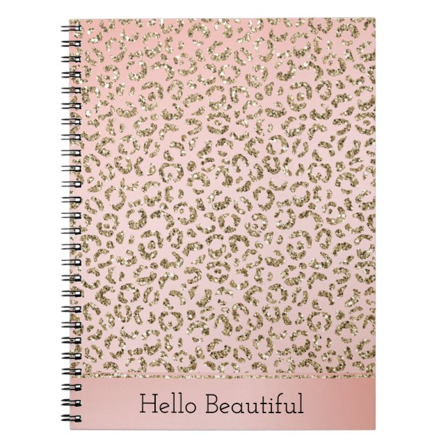 Cuaderno Impresión de leopardo dorado Purpurina rosado Rubo (Frente)