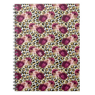 Cuaderno Impresión de Leopardo Floral Rosa Girly Gold