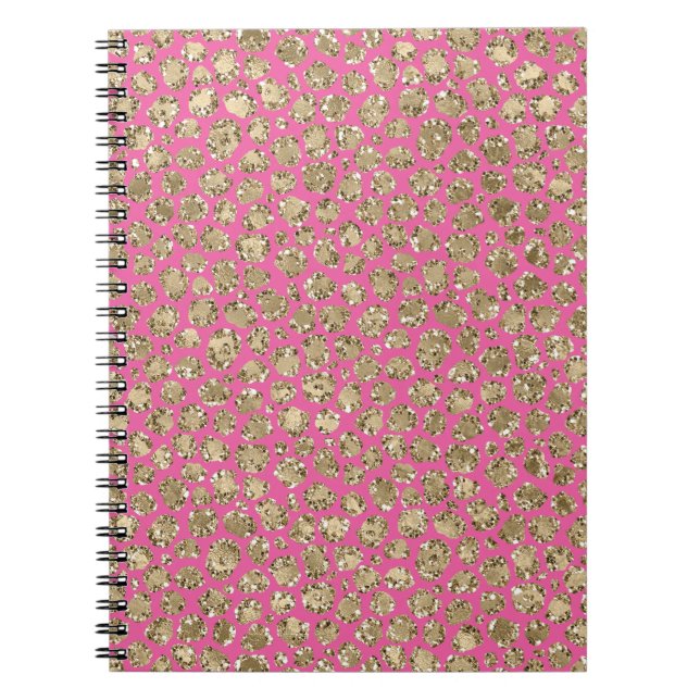 Cuaderno Impresión de Leopardo Glitz rosa dorado (Frente)