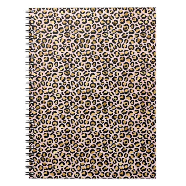 Cuaderno Impresión de leopardo negro de oro rosa Rubor (Frente)