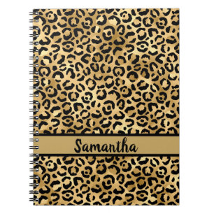 Cuaderno Impresión de leopardo negro y dorado personalizada