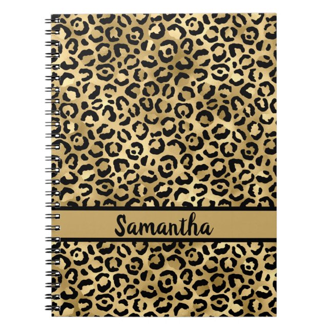 Cuaderno Impresión de leopardo negro y dorado personalizada (Frente)