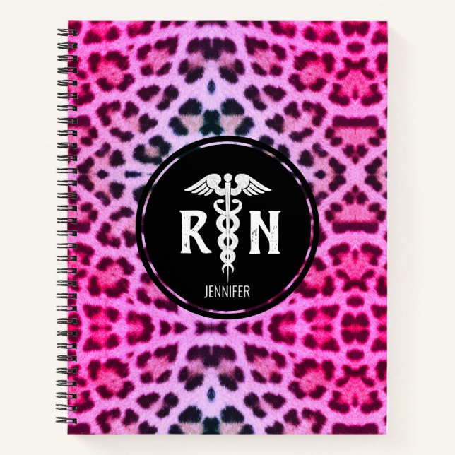 Cuaderno Impresión de leopardo púrpura rosa del Caduco Médi (Anverso)