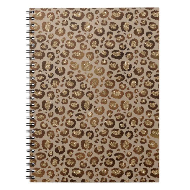 Cuaderno Impresión de leopardo Purpurina de oro marrón (Frente)