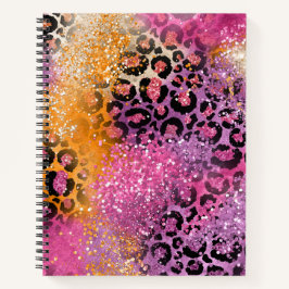 Cuaderno Impresión de leopardo Purpurina rosa morado y Nara