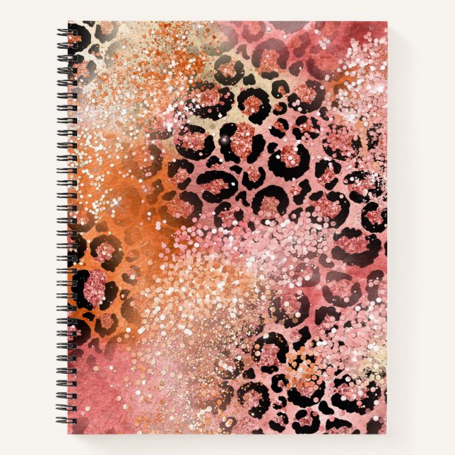 Cuaderno Impresión de leopardo rosa y Purpurina rosa (Anverso)