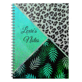 Cuaderno Impresión de leopardo tropical Verde azulado Purpu