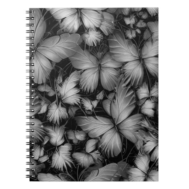 Cuaderno Impresión de mariposas grises (Frente)