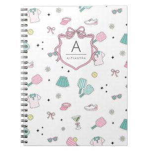 Cuaderno Impresión de Monograma Preppy de Pickleball Rosa