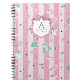 Cuaderno Impresión de monograma preppy de pickleball rosa