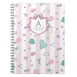 Cuaderno Impresión de Monograma Preppy de Pickleball Rosa