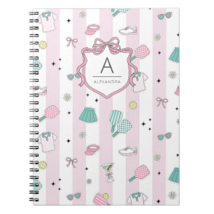 Cuaderno Impresión de Monograma Preppy de Pickleball Rosa