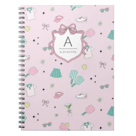 Cuaderno Impresión de monograma preppy de pickleball rosa