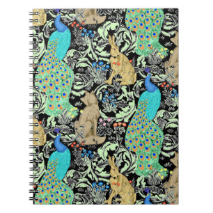 Cuaderno Impresión de pavo real de estilo Art Nouveau, tur