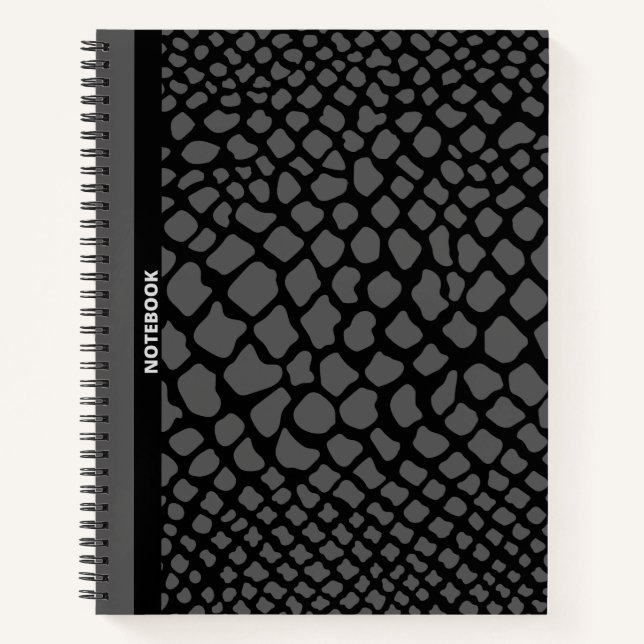 CUADERNO IMPRESIÓN DE PIEL DE SERPENTINA NEGRA Y GRIS (Anverso)