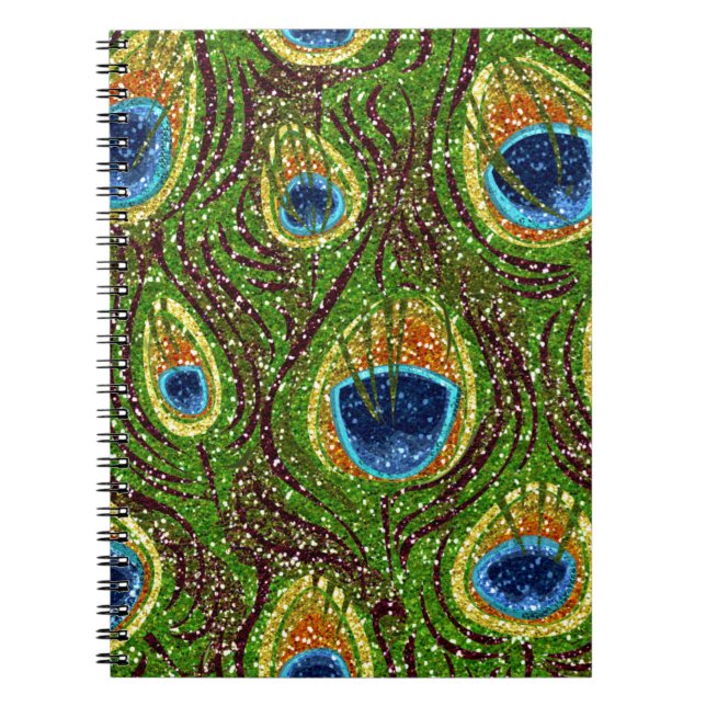Cuaderno Impresión de plumas de pavo real coloridas (Frente)