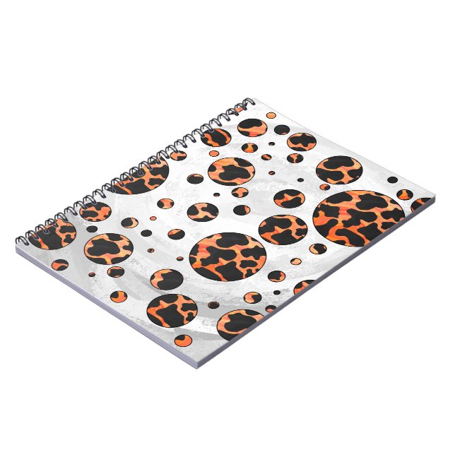 Cuaderno Impresión de punto de polka negro y Naranja de vac (Lado Izquierdo)