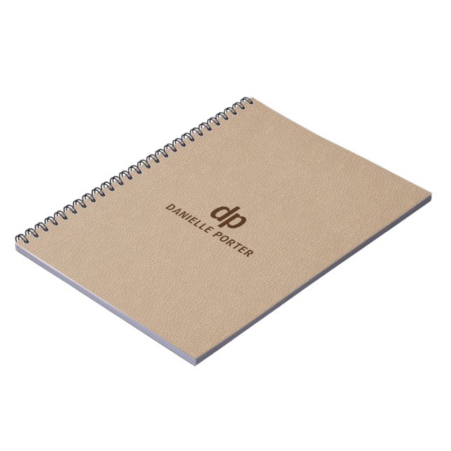 Cuaderno Impresión de textura de cuero beige marrón mínimo (Lado Izquierdo)