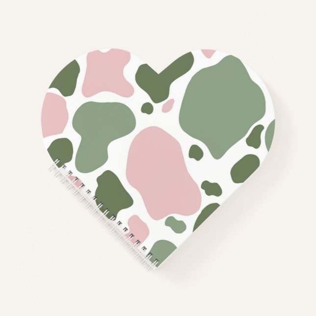 Cuaderno Impresión de vaca juguetona rosa y verde sabio (Anverso)