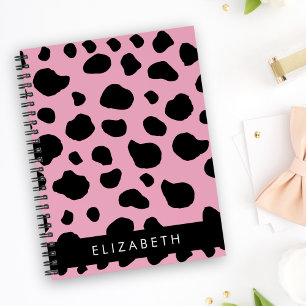 Cuaderno Impresión de vaca, puntos de vaca, vaca rosa, nomb