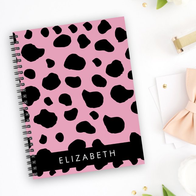 Cuaderno Impresión de vaca, puntos de vaca, vaca rosa, nomb (Subido por el creador)