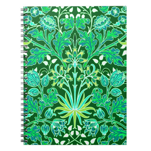 Cuaderno Impresión de William Morris Hyacinth, verde esmera (Frente)