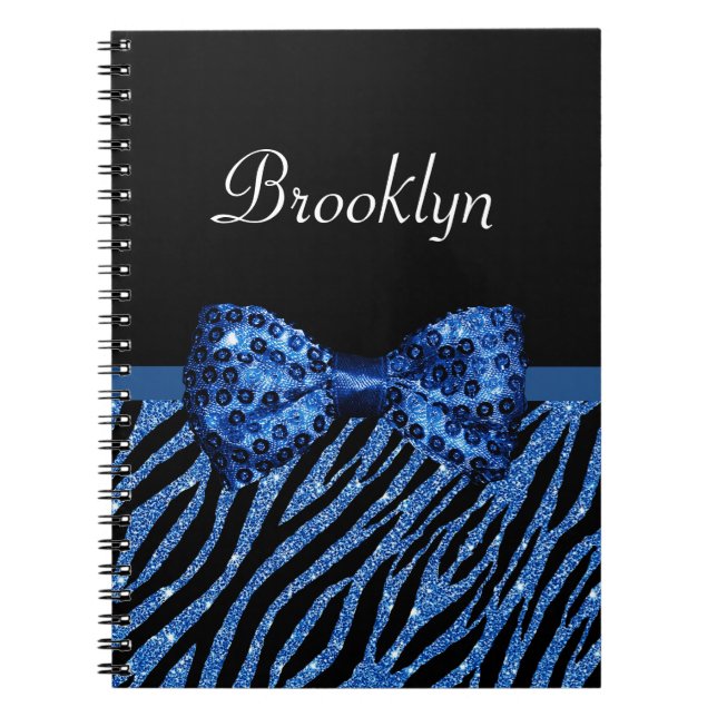 Cuaderno Impresión de zebra azul de moda FAUX Glitz Bow con (Frente)