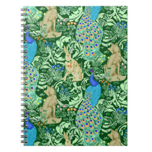 Cuaderno Impresión del pavo real de Nouveau del arte, azul
