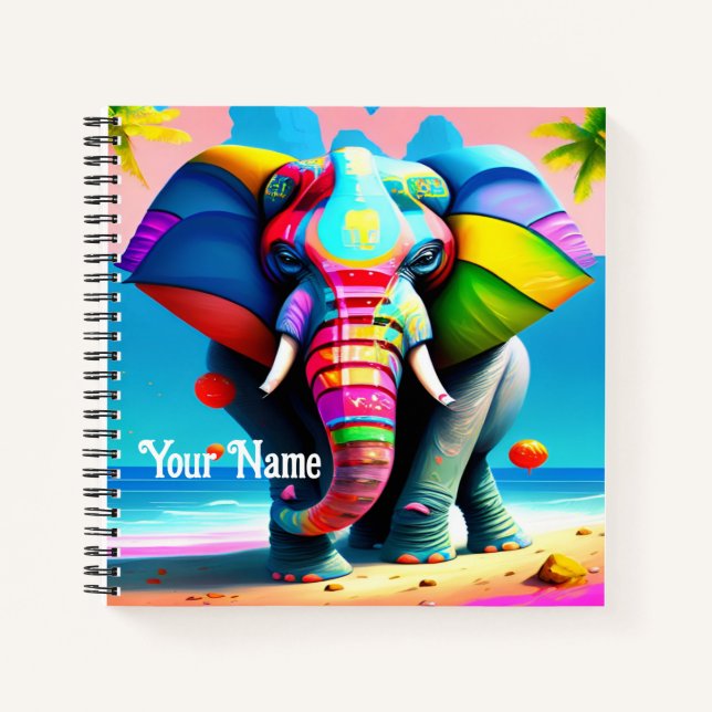 Cuaderno Impresión divertida y lúdica del Elefante Arcoiris (Anverso)