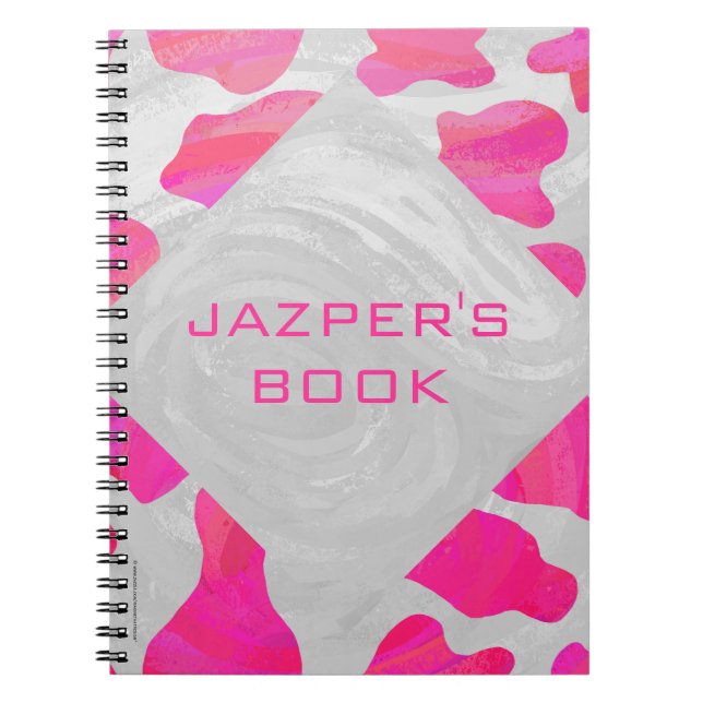Cuaderno Impresión en blanco y rosa caliente de vaca monogr (Frente)