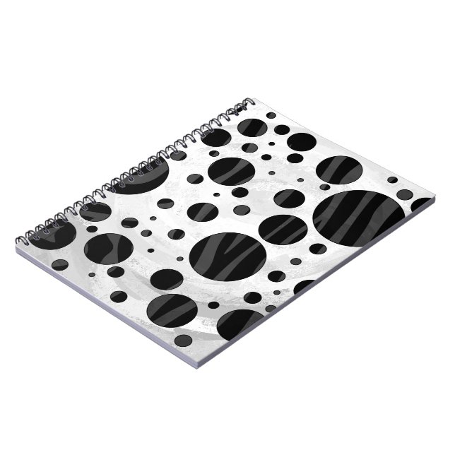 Cuaderno Impresión en negro y gris de punto de polka cebra (Lado Izquierdo)