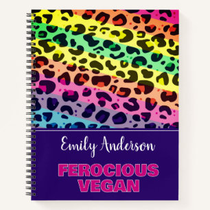 Cuaderno Impresión feroz del leopardo arcoiris del Vegan vi