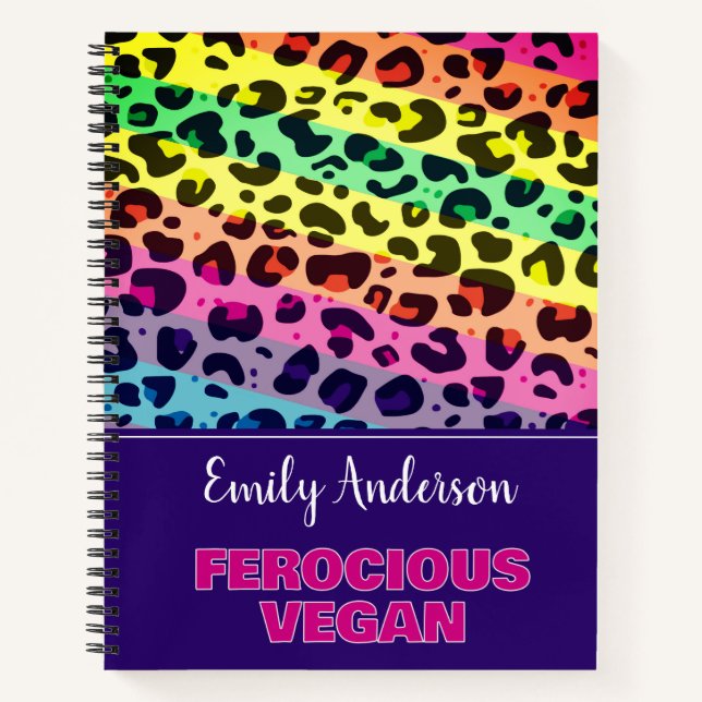 Cuaderno Impresión feroz del leopardo arcoiris del Vegan vi (Anverso)