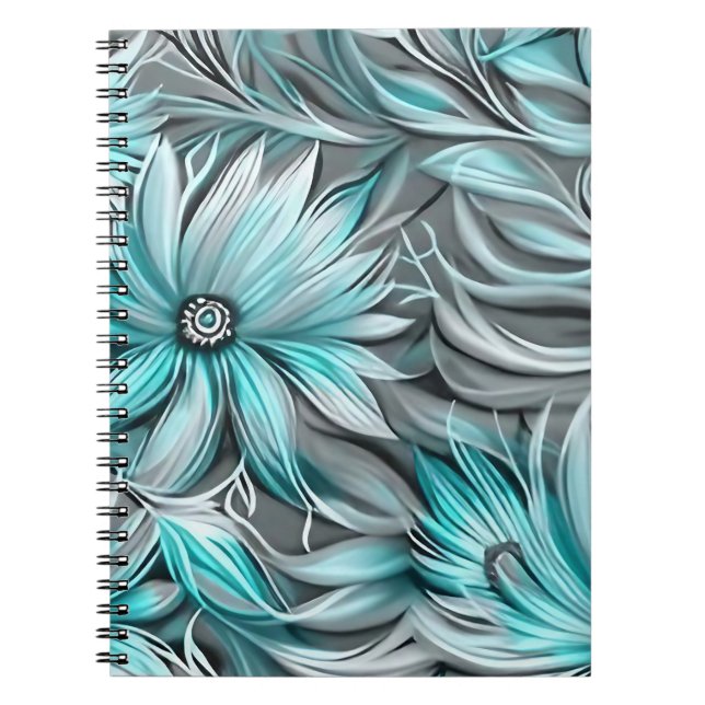 Cuaderno Impresión floral azul Verde azulada (Frente)